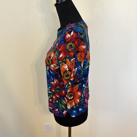 Vtg Floral Short Sleeve Blouse Womens Medium Multicolor 1990s Tropical Floral - Picture 5 of 6